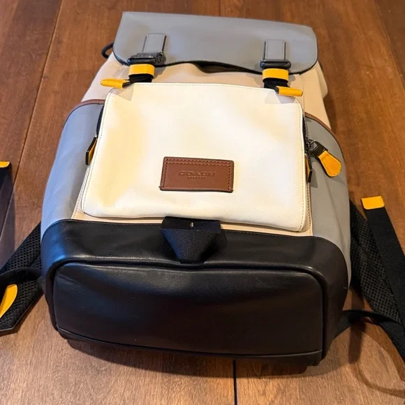 Coach Track Backpack Colorblock Leather QB/Chalk Light Gravel RARE (EUC) (C4019) - Picture 2 of 16